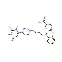 Cn1c(N2CCN(CCCCN3c4ccccc4Sc4ccc(C(=O)O)cc43)CC2)cc(=O)n(C)c1=O ZINC000043059333