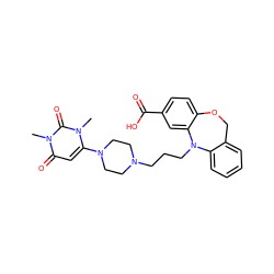 Cn1c(N2CCN(CCCN3c4ccccc4COc4ccc(C(=O)O)cc43)CC2)cc(=O)n(C)c1=O ZINC000071330115