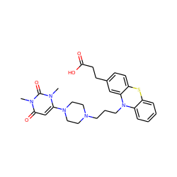 Cn1c(N2CCN(CCCN3c4ccccc4Sc4ccc(CCC(=O)O)cc43)CC2)cc(=O)n(C)c1=O ZINC000043121157