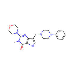 Cn1c(N2CCOCC2)nc2c(CN3CCN(c4ccccc4)CC3)c[nH]c2c1=O ZINC000043012249