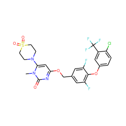 Cn1c(N2CCS(=O)(=O)CC2)cc(OCc2cc(F)c(Oc3ccc(Cl)c(C(F)(F)F)c3)c(F)c2)nc1=O ZINC000584905732