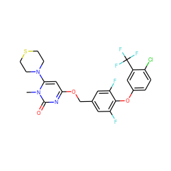 Cn1c(N2CCSCC2)cc(OCc2cc(F)c(Oc3ccc(Cl)c(C(F)(F)F)c3)c(F)c2)nc1=O ZINC000653722478