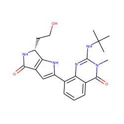 Cn1c(NC(C)(C)C)nc2c(-c3cc4c([nH]3)[C@@H](CCO)NC4=O)cccc2c1=O ZINC000222413933