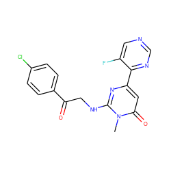 Cn1c(NCC(=O)c2ccc(Cl)cc2)nc(-c2ncncc2F)cc1=O ZINC000169711975