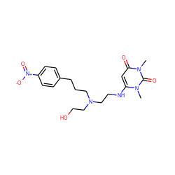 Cn1c(NCCN(CCO)CCCc2ccc([N+](=O)[O-])cc2)cc(=O)n(C)c1=O ZINC000000538083