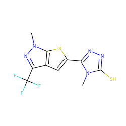 Cn1c(S)nnc1-c1cc2c(C(F)(F)F)nn(C)c2s1 ZINC000015923735