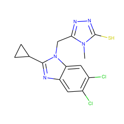 Cn1c(S)nnc1Cn1c(C2CC2)nc2cc(Cl)c(Cl)cc21 ZINC001772605453