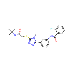 Cn1c(SCC(=O)NC(C)(C)C)nnc1-c1cccc(NC(=O)c2ccccc2F)c1 ZINC000002825595