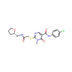 Cn1c(SCC(=O)NC[C@@H]2CCCO2)ncc(C(=O)Nc2ccc(Cl)cc2)c1=O ZINC000009828829