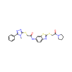 Cn1c(SCC(=O)Nc2ccc3nc(SCC(=O)N4CCCC4)sc3c2)nnc1-c1ccccc1 ZINC000008437073