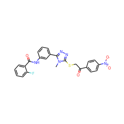 Cn1c(SCC(=O)c2ccc([N+](=O)[O-])cc2)nnc1-c1cccc(NC(=O)c2ccccc2F)c1 ZINC000001165407