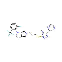 Cn1c(SCCCN2C[C@H]3CCN(c4c(F)cccc4C(F)(F)F)[C@H]3C2)nnc1-c1cnccn1 ZINC000653738965