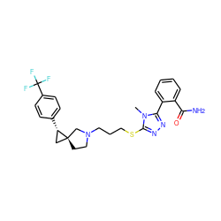 Cn1c(SCCCN2CC[C@]3(C[C@@H]3c3ccc(C(F)(F)F)cc3)C2)nnc1-c1ccccc1C(N)=O ZINC001772576032