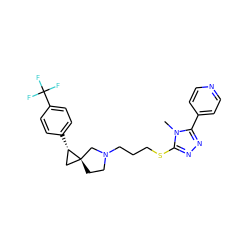 Cn1c(SCCCN2CC[C@]3(C[C@@H]3c3ccc(C(F)(F)F)cc3)C2)nnc1-c1ccncc1 ZINC001772641221