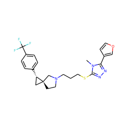 Cn1c(SCCCN2CC[C@]3(C[C@@H]3c3ccc(C(F)(F)F)cc3)C2)nnc1-c1ccoc1 ZINC001772593947