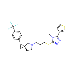 Cn1c(SCCCN2CC[C@]3(C[C@@H]3c3ccc(C(F)(F)F)cc3)C2)nnc1-c1ccsc1 ZINC001772616551