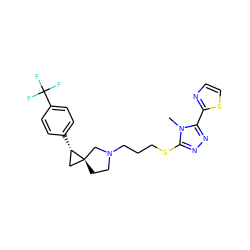 Cn1c(SCCCN2CC[C@]3(C[C@@H]3c3ccc(C(F)(F)F)cc3)C2)nnc1-c1nccs1 ZINC001772621794