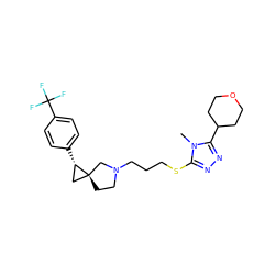 Cn1c(SCCCN2CC[C@]3(C[C@@H]3c3ccc(C(F)(F)F)cc3)C2)nnc1C1CCOCC1 ZINC001772626163