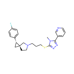 Cn1c(SCCCN2CC[C@]3(C[C@@H]3c3ccc(F)cc3)C2)nnc1-c1cccnc1 ZINC001772586894