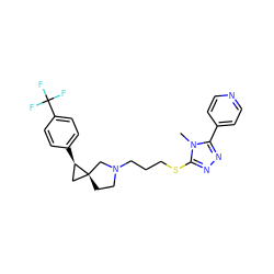 Cn1c(SCCCN2CC[C@]3(C[C@H]3c3ccc(C(F)(F)F)cc3)C2)nnc1-c1ccncc1 ZINC001772593067