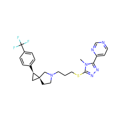 Cn1c(SCCCN2CC[C@]3(C[C@H]3c3ccc(C(F)(F)F)cc3)C2)nnc1-c1ccncn1 ZINC001772588759