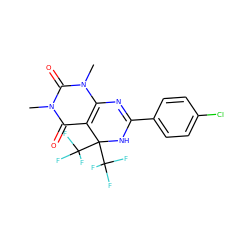 Cn1c2c(c(=O)n(C)c1=O)C(C(F)(F)F)(C(F)(F)F)NC(c1ccc(Cl)cc1)=N2 ZINC000017359865