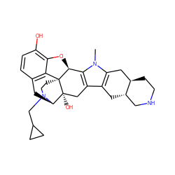 Cn1c2c(c3c1[C@@H]1Oc4c(O)ccc5c4[C@@]14CCN(CC1CC1)[C@H](C5)[C@]4(O)C3)C[C@H]1CNCC[C@@H]1C2 ZINC000026477675