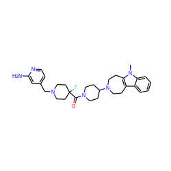 Cn1c2c(c3ccccc31)CCN(C1CCN(C(=O)C3(F)CCN(Cc4ccnc(N)c4)CC3)CC1)CC2 ZINC000068200748