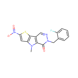 Cn1c2cc([N+](=O)[O-])sc2c2cnn(Cc3ccccc3F)c(=O)c21 ZINC000036380680