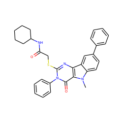 Cn1c2ccc(-c3ccccc3)cc2c2nc(SCC(=O)NC3CCCCC3)n(-c3ccccc3)c(=O)c21 ZINC001772589050