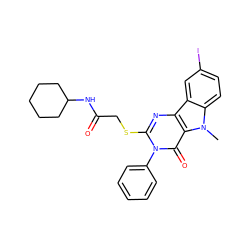 Cn1c2ccc(I)cc2c2nc(SCC(=O)NC3CCCCC3)n(-c3ccccc3)c(=O)c21 ZINC001772627500