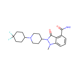 Cn1c2cccc(C(N)=O)c2c(=O)n1C1CCN(C2CCC(F)(F)CC2)CC1 ZINC000146740069