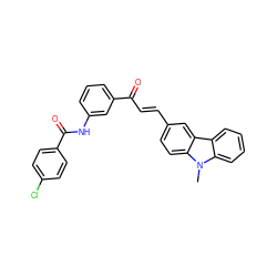 Cn1c2ccccc2c2cc(/C=C/C(=O)c3cccc(NC(=O)c4ccc(Cl)cc4)c3)ccc21 ZINC000084739453