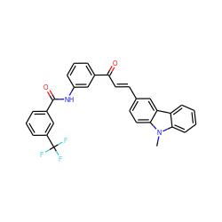 Cn1c2ccccc2c2cc(/C=C/C(=O)c3cccc(NC(=O)c4cccc(C(F)(F)F)c4)c3)ccc21 ZINC000084739686