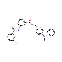 Cn1c2ccccc2c2cc(/C=C/C(=O)c3cccc(NC(=O)c4cccc(Cl)c4)c3)ccc21 ZINC000084739451