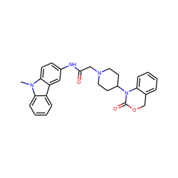 Cn1c2ccccc2c2cc(NC(=O)CN3CCC(N4C(=O)OCc5ccccc54)CC3)ccc21 ZINC000013612722