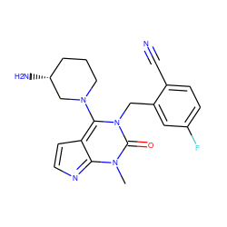 Cn1c2nccc-2c(N2CCC[C@@H](N)C2)n(Cc2cc(F)ccc2C#N)c1=O ZINC000143666420