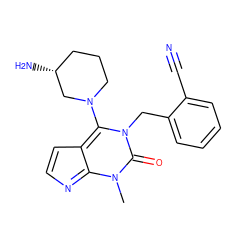 Cn1c2nccc-2c(N2CCC[C@@H](N)C2)n(Cc2ccccc2C#N)c1=O ZINC000169688242