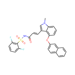 Cn1cc(/C=C/C(=O)NS(=O)(=O)c2c(F)cccc2F)c2c(Oc3ccc4ccccc4c3)cccc21 ZINC000040873012