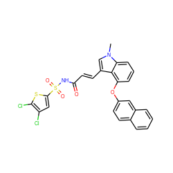 Cn1cc(/C=C/C(=O)NS(=O)(=O)c2cc(Cl)c(Cl)s2)c2c(Oc3ccc4ccccc4c3)cccc21 ZINC000049878618