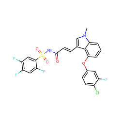 Cn1cc(/C=C/C(=O)NS(=O)(=O)c2cc(F)c(F)cc2F)c2c(Oc3ccc(Cl)c(F)c3)cccc21 ZINC000042887420