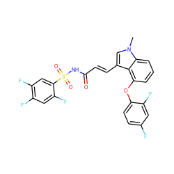 Cn1cc(/C=C/C(=O)NS(=O)(=O)c2cc(F)c(F)cc2F)c2c(Oc3ccc(F)cc3F)cccc21 ZINC000042852204