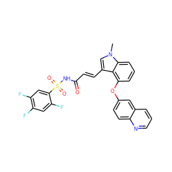 Cn1cc(/C=C/C(=O)NS(=O)(=O)c2cc(F)c(F)cc2F)c2c(Oc3ccc4ncccc4c3)cccc21 ZINC000042889497