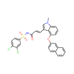 Cn1cc(/C=C/C(=O)NS(=O)(=O)c2ccc(Cl)c(Cl)c2)c2c(Oc3ccc4ccccc4c3)cccc21 ZINC000044386250