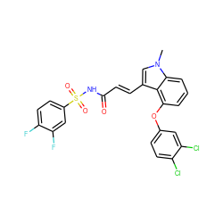 Cn1cc(/C=C/C(=O)NS(=O)(=O)c2ccc(F)c(F)c2)c2c(Oc3ccc(Cl)c(Cl)c3)cccc21 ZINC000049878210