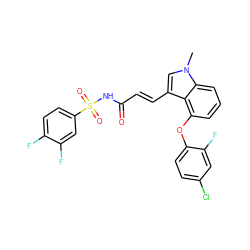 Cn1cc(/C=C/C(=O)NS(=O)(=O)c2ccc(F)c(F)c2)c2c(Oc3ccc(Cl)cc3F)cccc21 ZINC000044430763