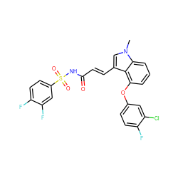 Cn1cc(/C=C/C(=O)NS(=O)(=O)c2ccc(F)c(F)c2)c2c(Oc3ccc(F)c(Cl)c3)cccc21 ZINC000044386962