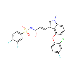 Cn1cc(/C=C/C(=O)NS(=O)(=O)c2ccc(F)c(F)c2)c2c(Oc3ccc(F)cc3Cl)cccc21 ZINC000044417853