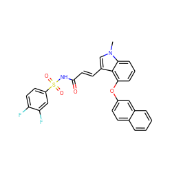 Cn1cc(/C=C/C(=O)NS(=O)(=O)c2ccc(F)c(F)c2)c2c(Oc3ccc4ccccc4c3)cccc21 ZINC000040949566