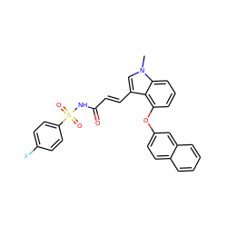 Cn1cc(/C=C/C(=O)NS(=O)(=O)c2ccc(F)cc2)c2c(Oc3ccc4ccccc4c3)cccc21 ZINC000040860865